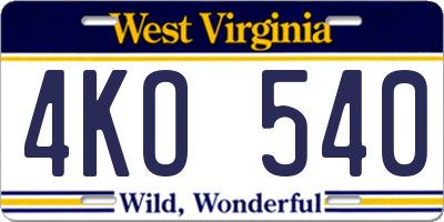 WV license plate 4KO540