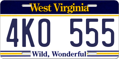 WV license plate 4KO555