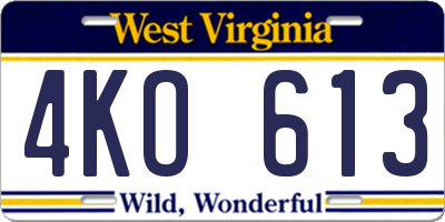 WV license plate 4KO613
