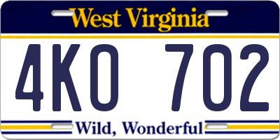 WV license plate 4KO702