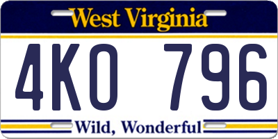 WV license plate 4KO796