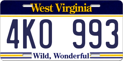 WV license plate 4KO993