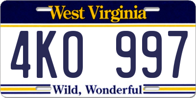 WV license plate 4KO997