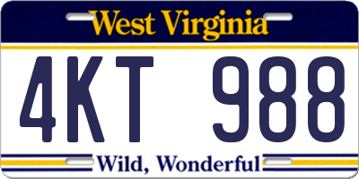 WV license plate 4KT988