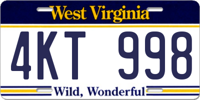 WV license plate 4KT998