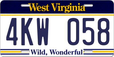WV license plate 4KW058