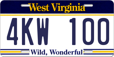 WV license plate 4KW100