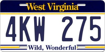 WV license plate 4KW275