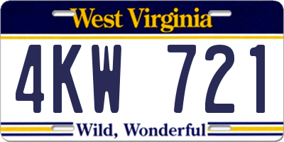 WV license plate 4KW721