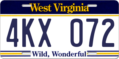 WV license plate 4KX072