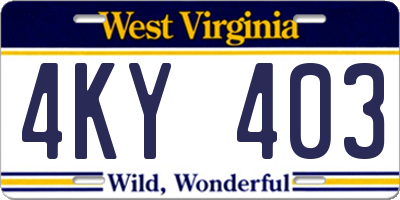 WV license plate 4KY403