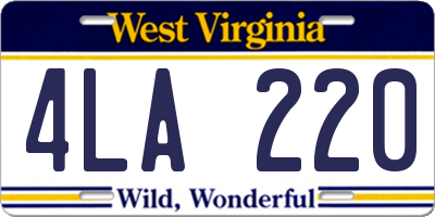 WV license plate 4LA220