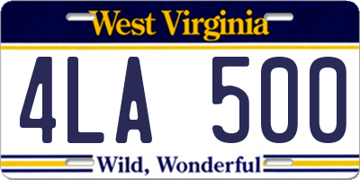 WV license plate 4LA500