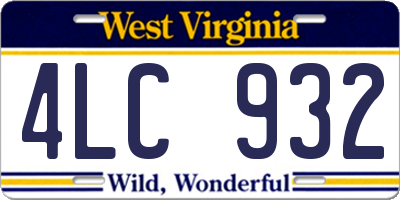 WV license plate 4LC932