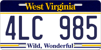 WV license plate 4LC985