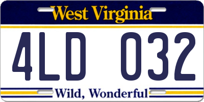 WV license plate 4LD032