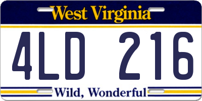 WV license plate 4LD216