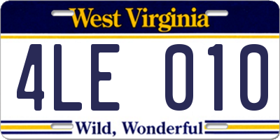 WV license plate 4LE010