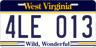 WV license plate 4LE013