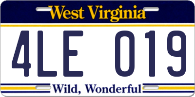 WV license plate 4LE019