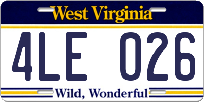 WV license plate 4LE026