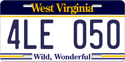 WV license plate 4LE050