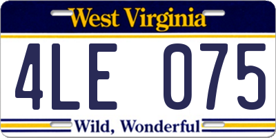 WV license plate 4LE075