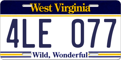 WV license plate 4LE077