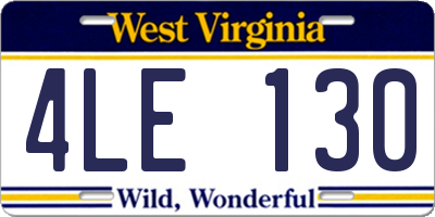WV license plate 4LE130