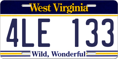 WV license plate 4LE133