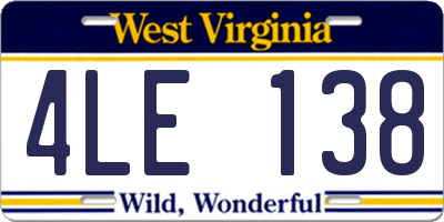 WV license plate 4LE138