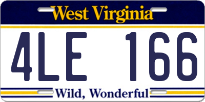 WV license plate 4LE166