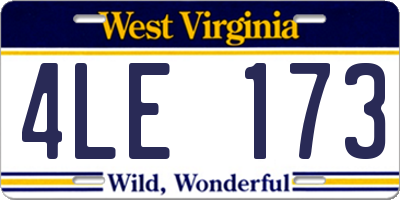 WV license plate 4LE173