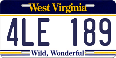 WV license plate 4LE189