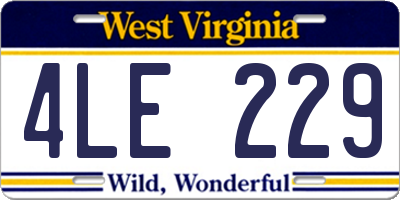 WV license plate 4LE229