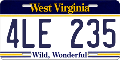 WV license plate 4LE235