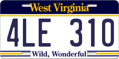 WV license plate 4LE310