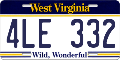 WV license plate 4LE332