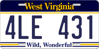 WV license plate 4LE431