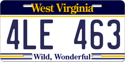 WV license plate 4LE463