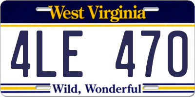 WV license plate 4LE470