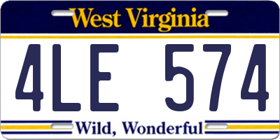WV license plate 4LE574