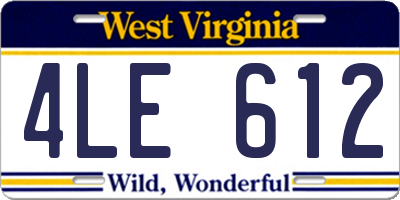 WV license plate 4LE612