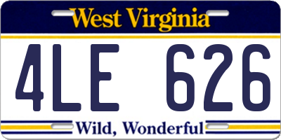WV license plate 4LE626
