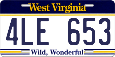 WV license plate 4LE653