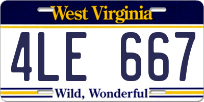 WV license plate 4LE667
