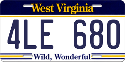 WV license plate 4LE680