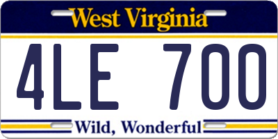 WV license plate 4LE700