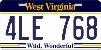 WV license plate 4LE768