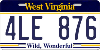 WV license plate 4LE876